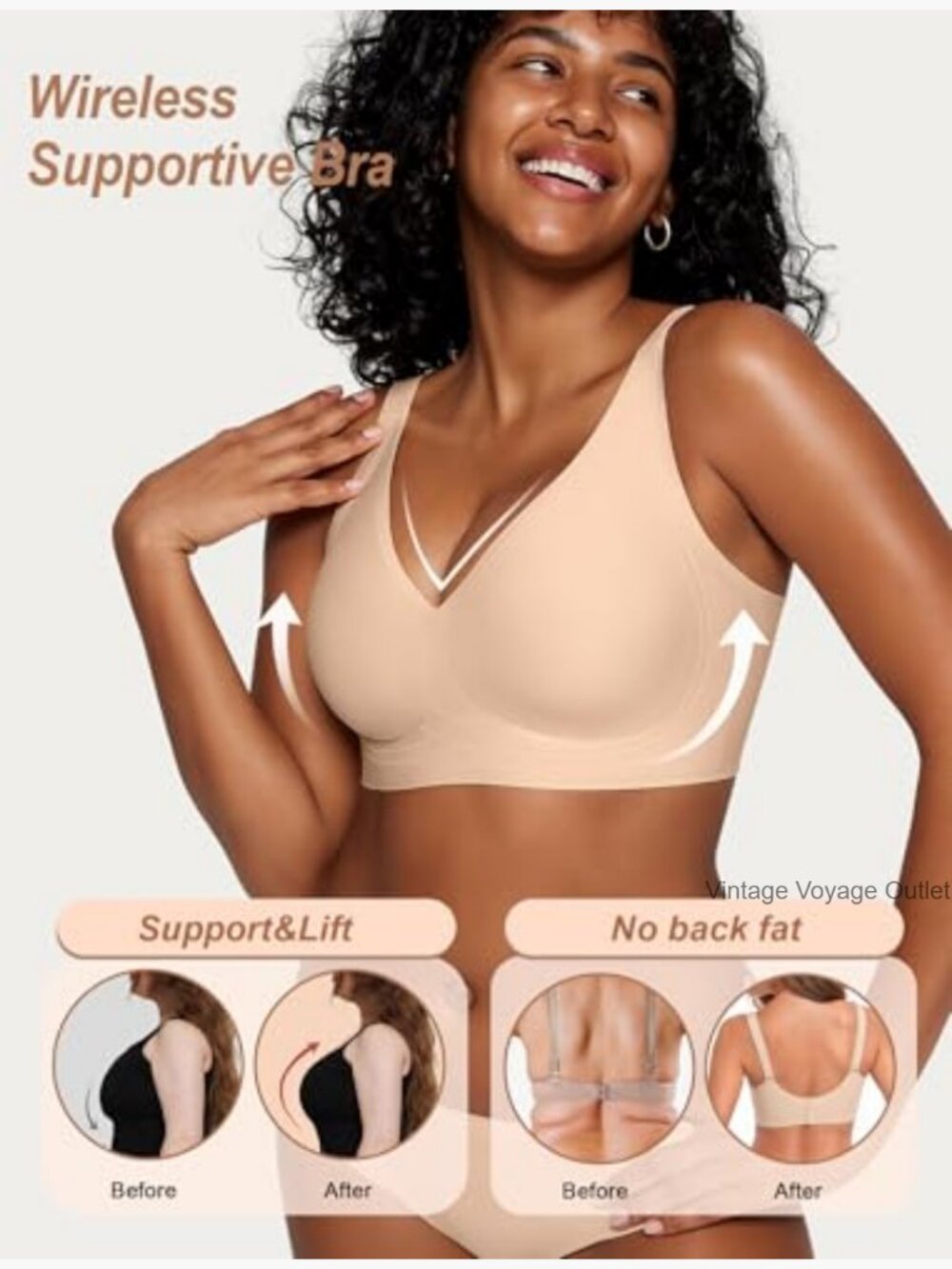 Women's Seamless Deep V Wireless Push Up Bralette View 2
